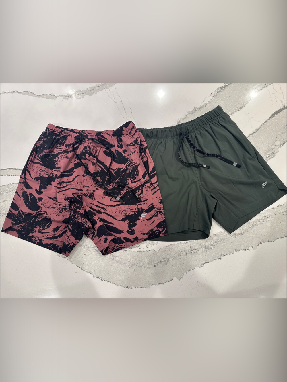 Men’s S Dual-Pair Active Shorts - Mauve/ Black Print & Olive Green